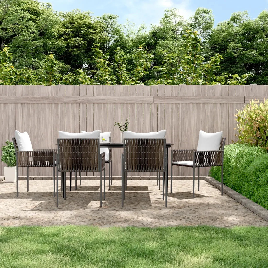 Set Pranzo da Giardino 7 pz con Cuscini in Polyrattan e Acciaiocod mxl 100641