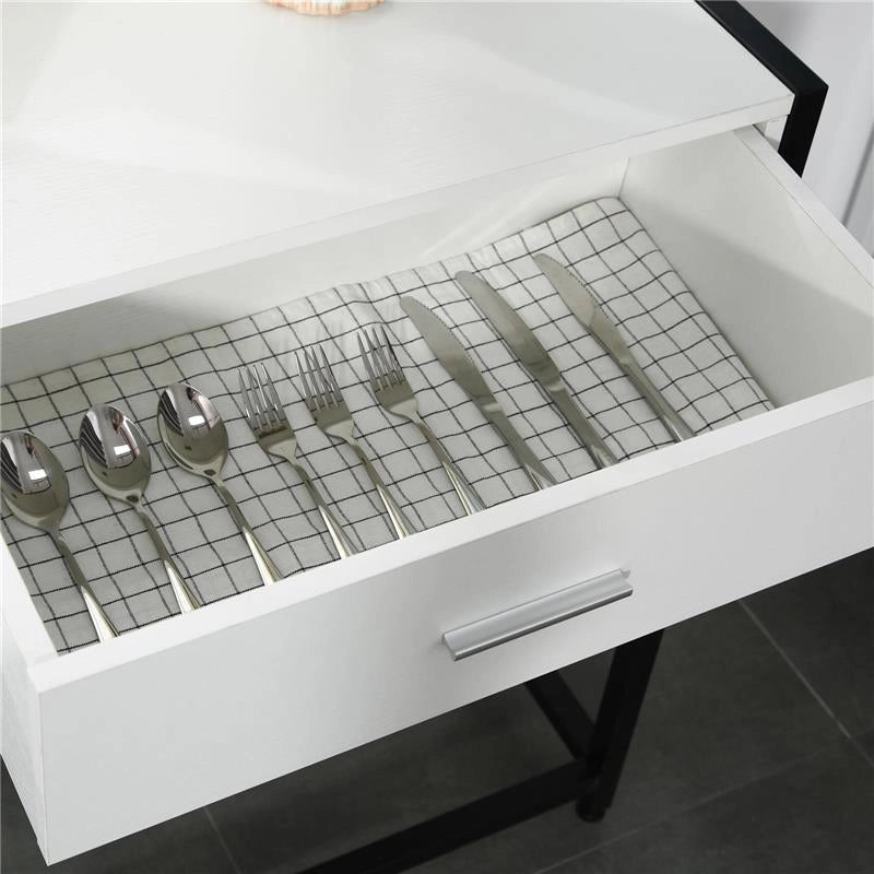 TAVOLO CONSOLLE PER INGRESSO CON 2 CASSETTI IN LEGNO BIANCO E METALLO NERO