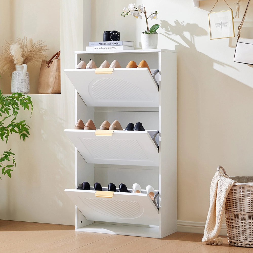 Mobile per scarpe stretto a 3 ante - Xylo - 60x24x114 cm - Bianco per corridoio o soggiorno