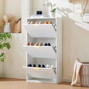 Mobile per scarpe stretto a 3 ante - Xylo - 60x24x114 cm - Bianco per corridoio o soggiorno
