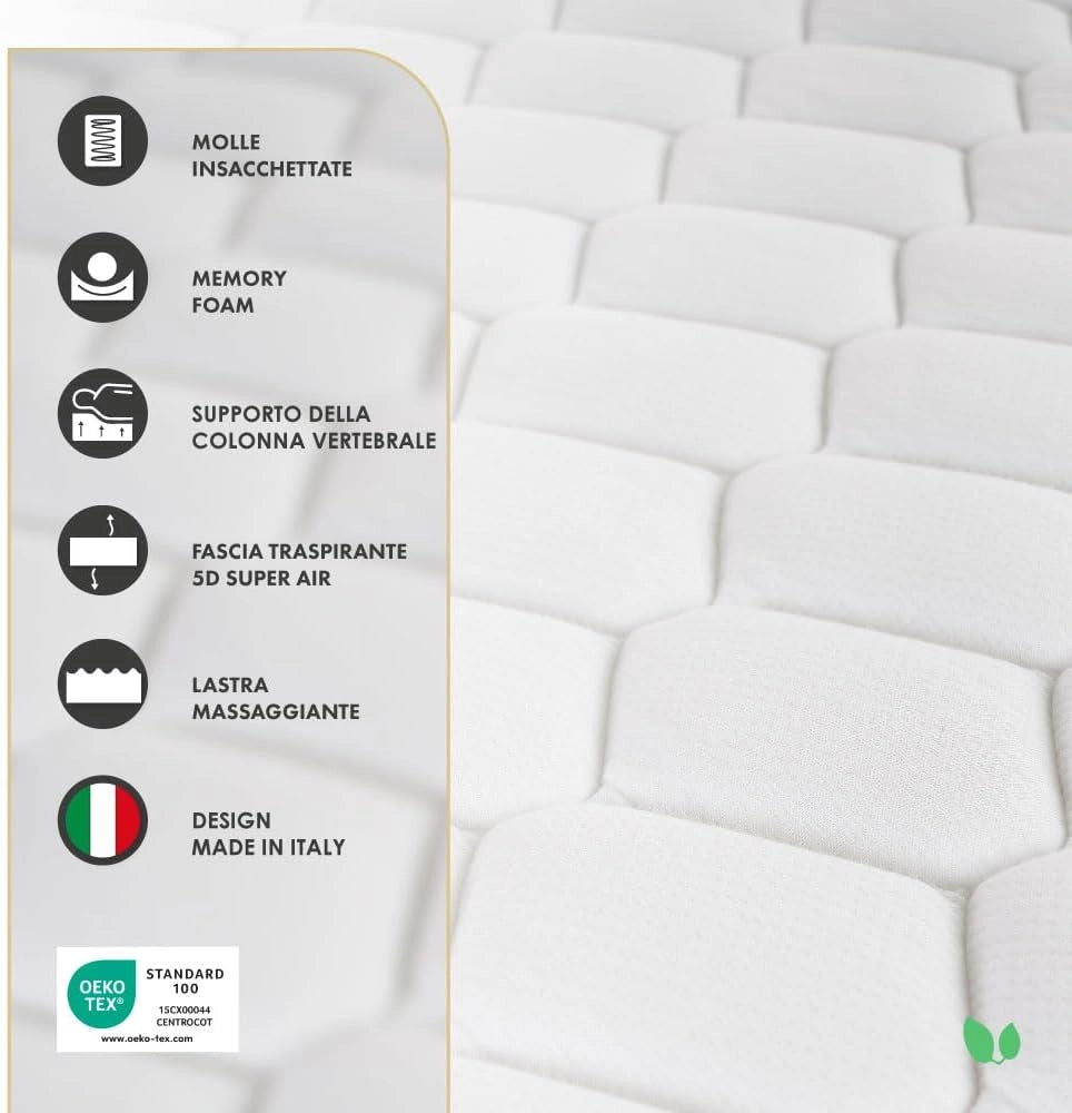 Materasso molle insacchettate e memory massaggiante adattivo 80x190 h26 doppio comfort Farmarelax
