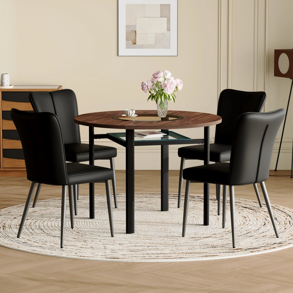 Tavolo da pranzo rotondo con 4 sedie in PU, piano in MDF e vetro, per cucina e sala da pranzo, diametro 100 cm