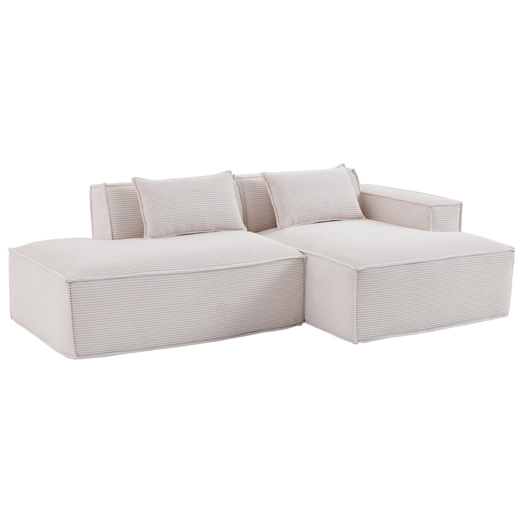 Divano Diritto 235 cm con 2 Cuscini, Design Semplice, per Soggiorno Piccolo, in Poliestere Imbottito, Beige