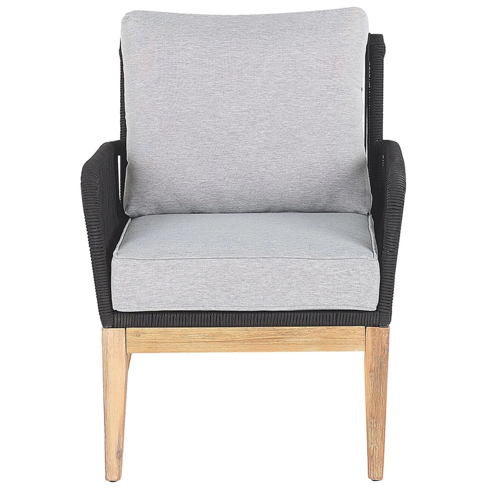 Set Conversazione Giardino Legno Acacia Grigio Cuscini Moderni da Esterno 4 Posti con Tavolino