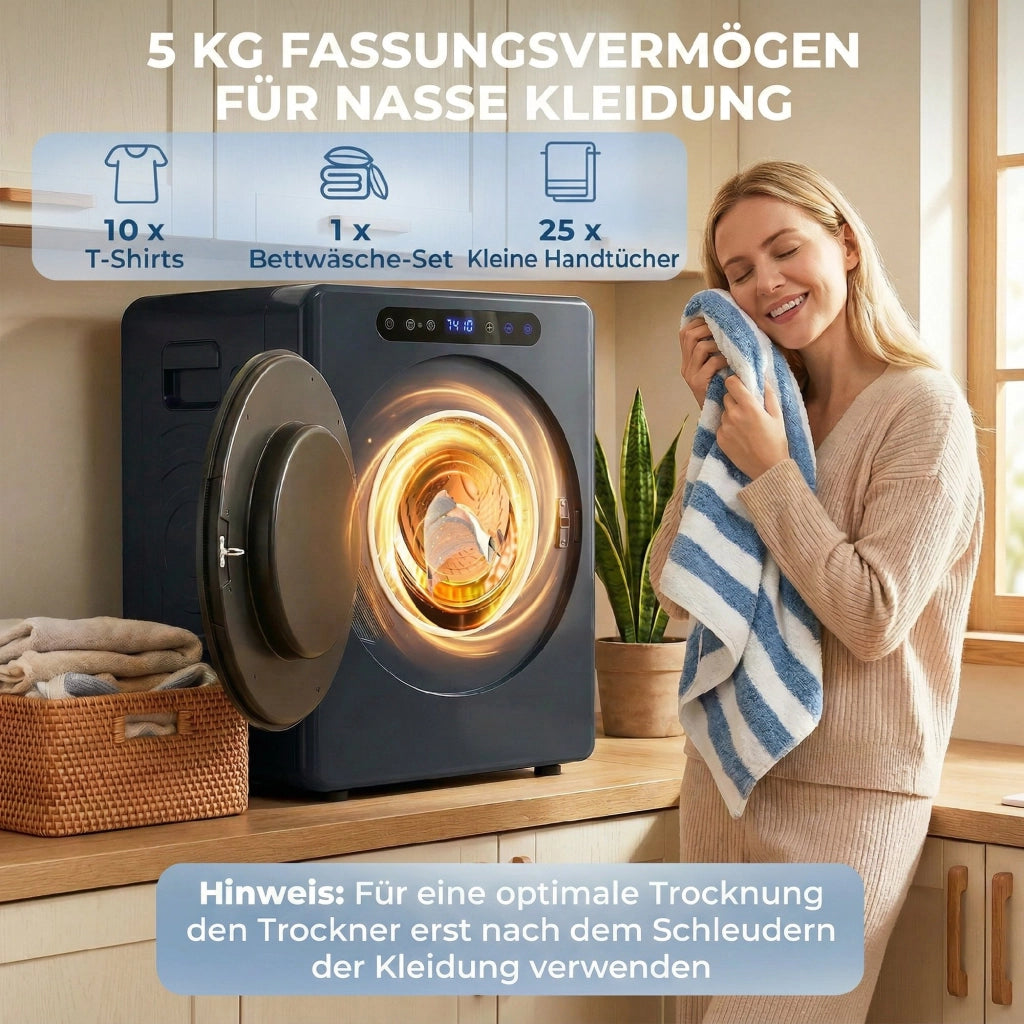 Asciugatrice 5kg 1000W ¨C zephmum ¨C Blu Acciaio Inox