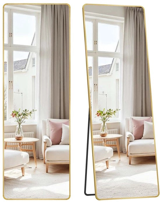 Specchio a corpo intero - Rettangolare - 160 cm x 50 cm - Finestra in vetro duro e alluminio - Elegante finitura dorata
