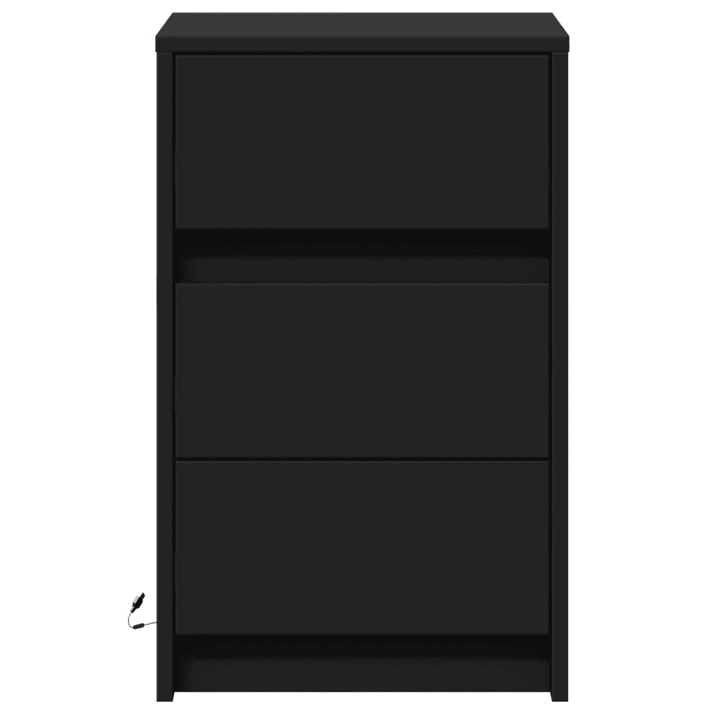 Comodino con Luci LED-Tavolino da notte Nero in Legno Multistrato 249260