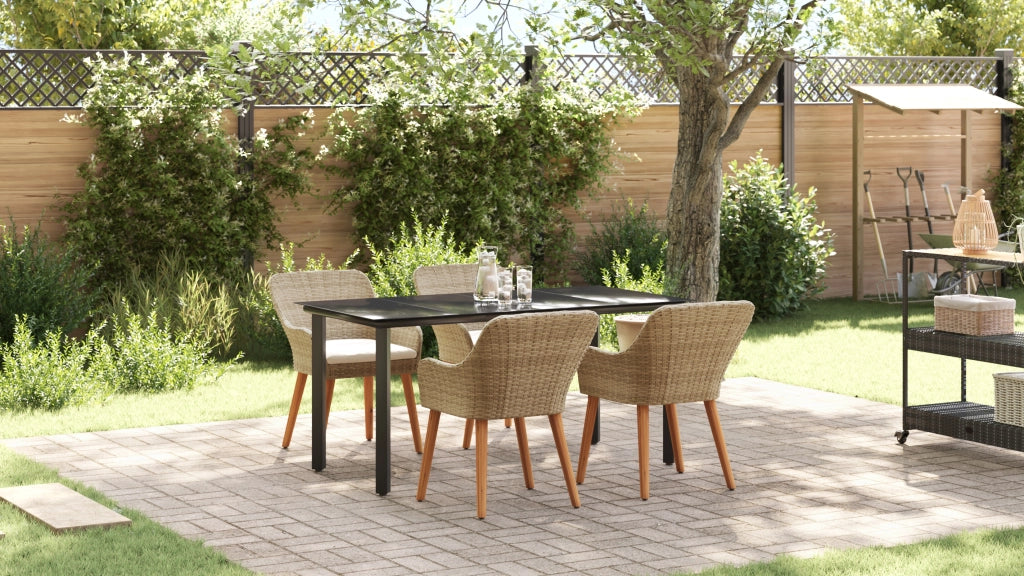 Set da Pranzo da Giardino Beige in Poly Rattan da 5 Pezzi