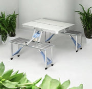 Tavolo da campeggio in alluminio, tavolo pieghevole, tavolo da picnic, borsa da picnic con zona seduta, tavolo pieghevole con zona seduta a 4 posti, alluminio + MDF 84,5 x 67,5 x 66,5 cm
