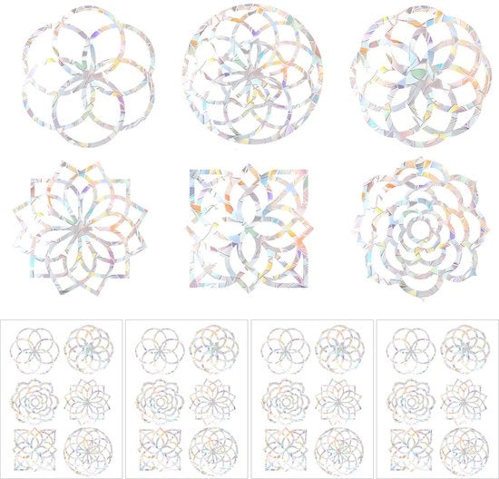 24 pezzi di adesivi per vetro mandala, adesivi antibatterie per uccelli, protezione per vetri, adesivi per vetro prisma arcobaleno statici, finestre, decorazioni interne