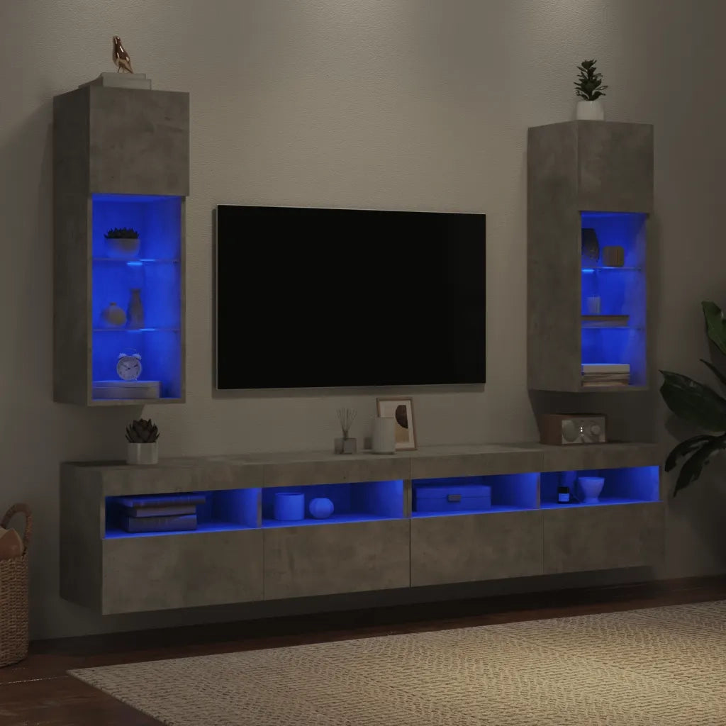 Mobili TV con Luci LED 2pz Grigio Cemento 30,5x30x90 cm 837008