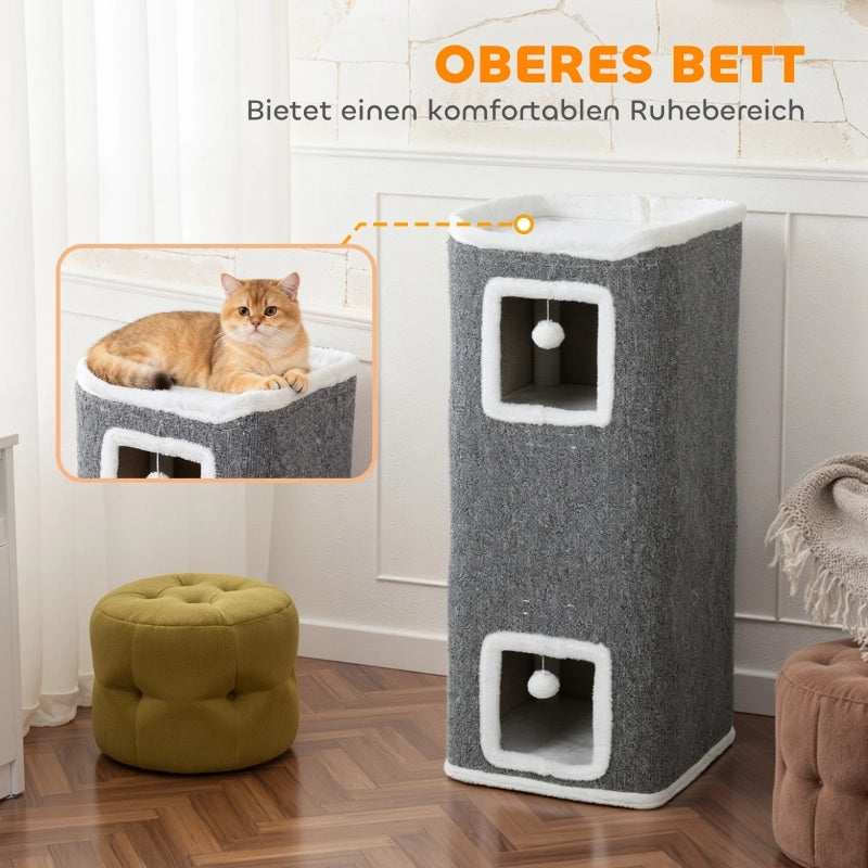 TORRE per gatti a 4 livelli 41x41x100 cm Grigio in poliestere