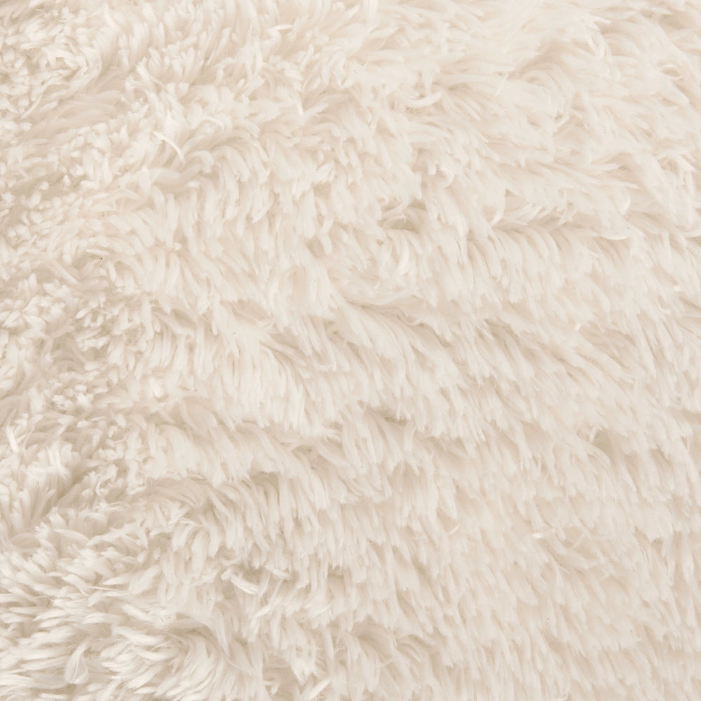 Poltrona in stile retrò per soggiorno, senza braccioli, con struttura in legno e rivestimento in pelliccia sintetica color beige chiaro