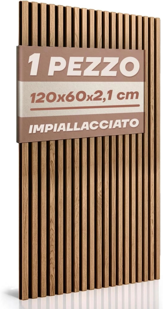 RMF PRO 1 Pannello Decorativo Parete Legno Teak Fonoassorbente 120x60 cm (0,72 m²) – Singolo Rivestimento Acustico a Listelli MDF per Soggiorno, Camera e Ufficio
