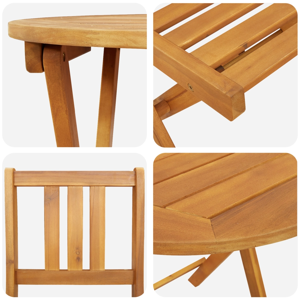 Set Bistro Pieghevole 3 Pezzi in Legno Massello di Acacia