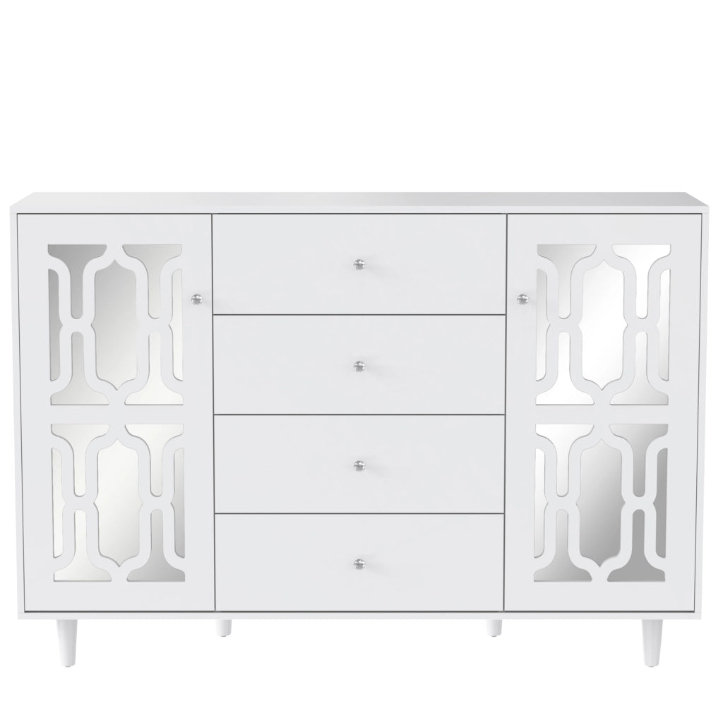 Credenza con Specchio e Maniglie in Cristallo ¨C MINIMAL ¨C Bianco, 147.5x40x102 cm