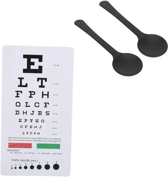 Carta di visione doppia faccia - Test di acuità visiva - 2 Occluder per gli occhi - Esame oculistico - Portatile e duraturo - 15 cm di distanza - Carta di test di visione