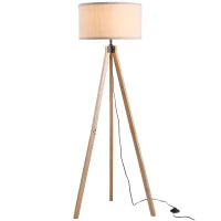 Lampada da Terra con Treppiede e Paralume in Lino Beige per Soggiorno, Compatibilità Lampadine E27, Ф45 x 152cm