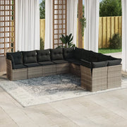 Set Divano Giardino 10 pz con Cuscini Grigio Chiaro Polyrattan 3218242