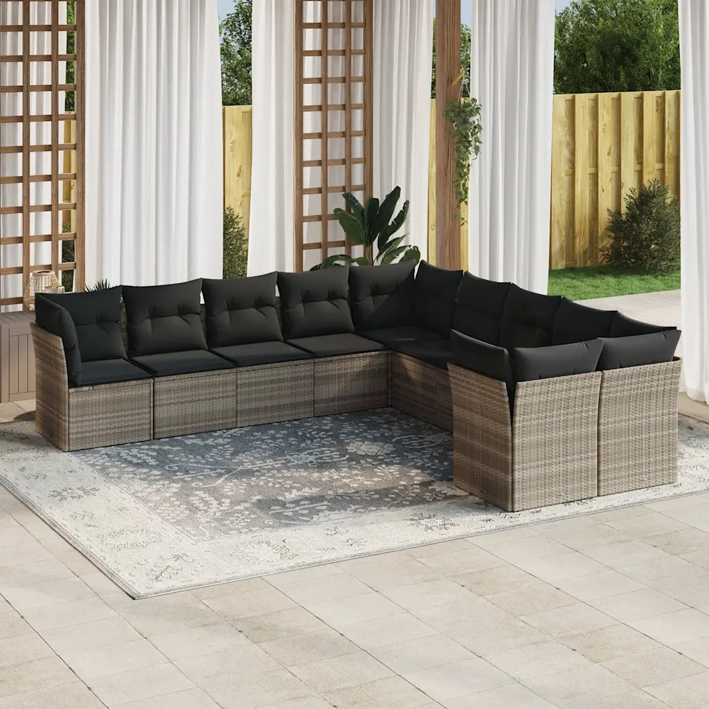 Set Divano Giardino 10 pz con Cuscini Grigio Chiaro Polyrattan 3218242