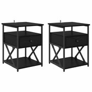 Set di 2 Comodini | Armadio da Notte | Mobiletto da notte con cassetto Rovere Nero 40 x 42 x 55 cm