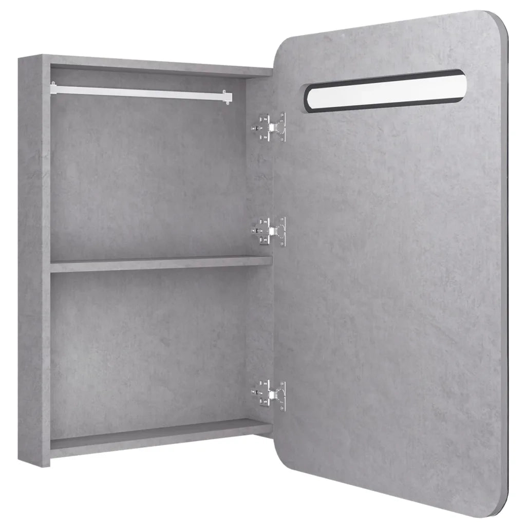 Armadietto Bagno con Specchio e LED-Mobile bagno con specchio Grigio Cemento 60x11x80 cm