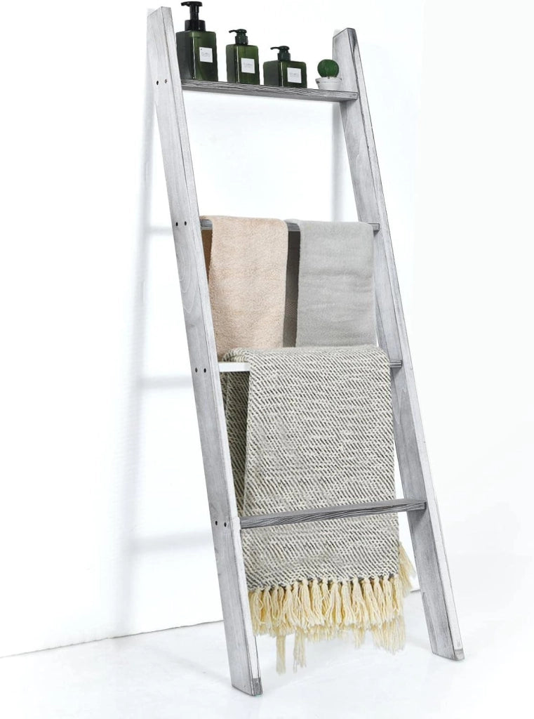 Portasciugamani a Scala da Bagno con 4 Barre per Appendere Asciugamani e Vestiti, Scaffale a Parete, 50 x 50,5 x 128,5 cm, Portasciugamani in Legno a 4 Livelli per Bagno, Soggiorno, Camera da
