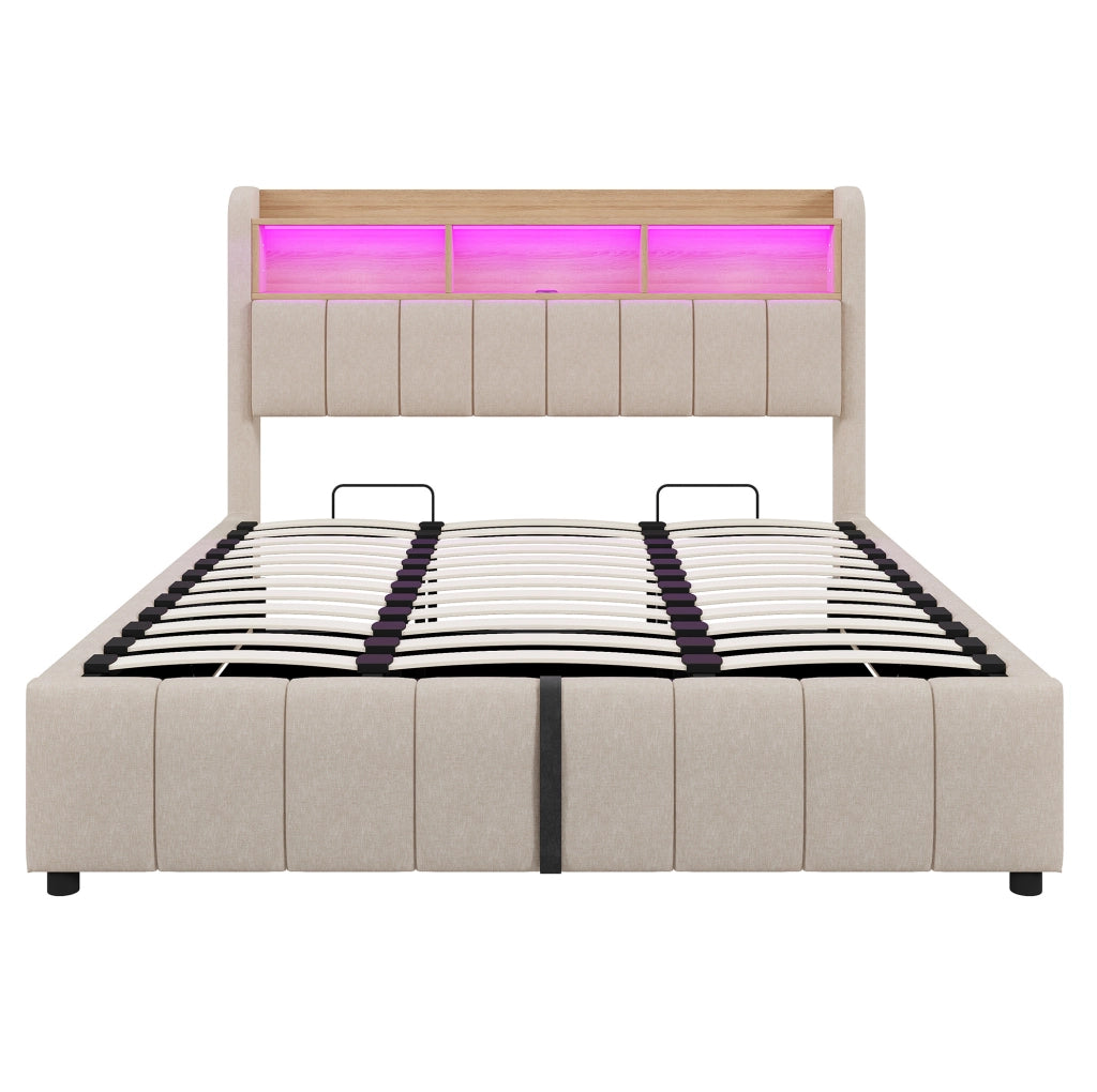 Letto imbottito 180x200 cm con LED regolabili, contenitore idraulico e porte USB