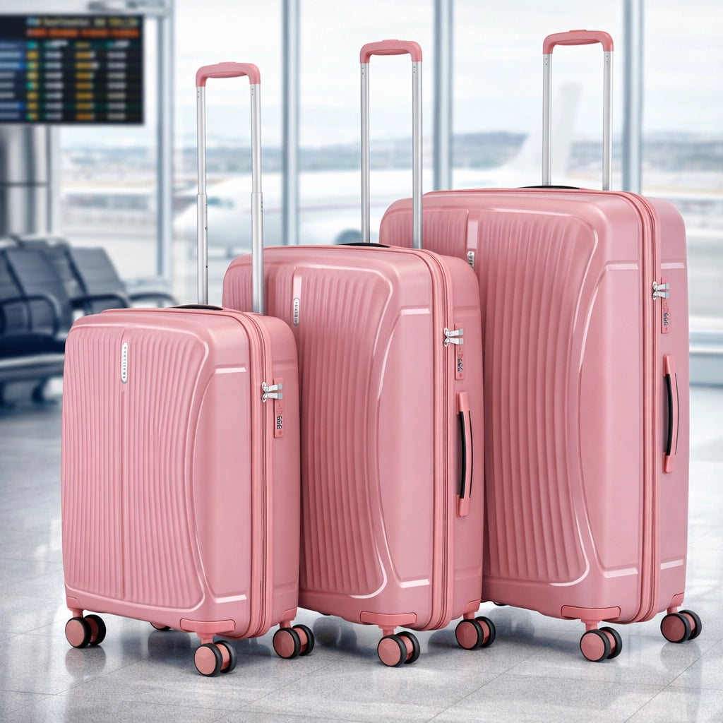 Set 3 Valigie Rigide ABS 90 59 38 Litri con Ruote Easy Roll e Lucchetto Rosa