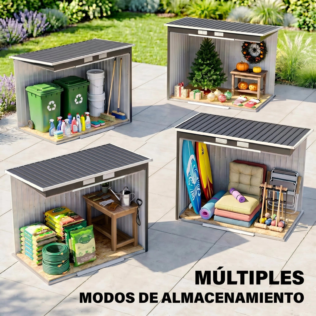 Casetta da giardino ¨C zephmum ¨C 213x130x172 cm grigio con porta scorrevole e finestre