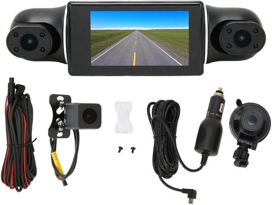 Registrazione automatica 4 canali - Risoluzione HD 1080P - Display da 3 pollici - Rilevamento movimento - Sensore G - Registrazione panoramica automatica - Dashcam