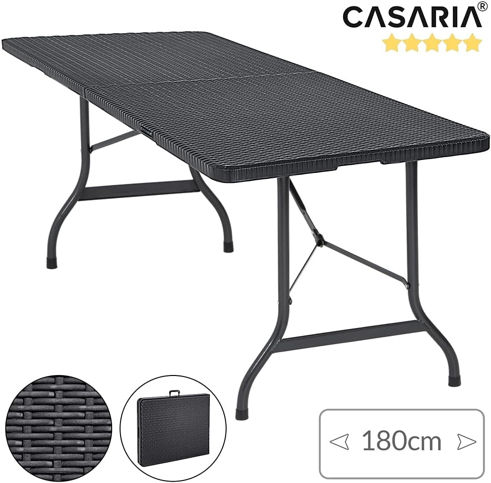 Tavolo da Giardino 183x76 cm Pieghevole Resistente Maniglia per Trasporto in Rattan da Balcone Terrazza Campeggio