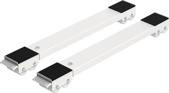 Set di 2 ruote mobili per trasporto - sottoscala per lavatrice, frigorifero, asciugatrice, congelatore fino a 300 kg, con 24 ruote, freno. (lunghezza regolabile: 45-70cm) - Bianco