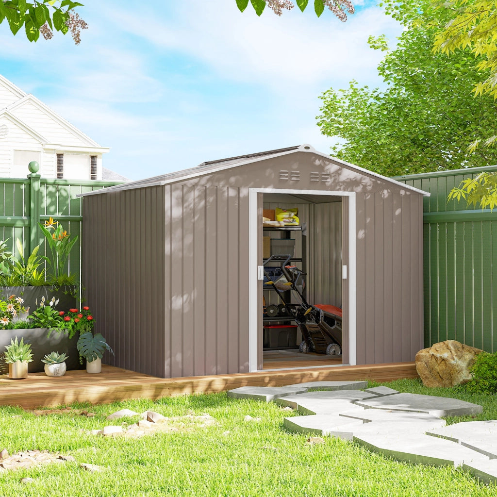 Casetta da Giardino 4,9m2 con Porte Scorrevoli e Finestre ¨C Xylo ¨C 277x195x192cm Grigio Chiaro