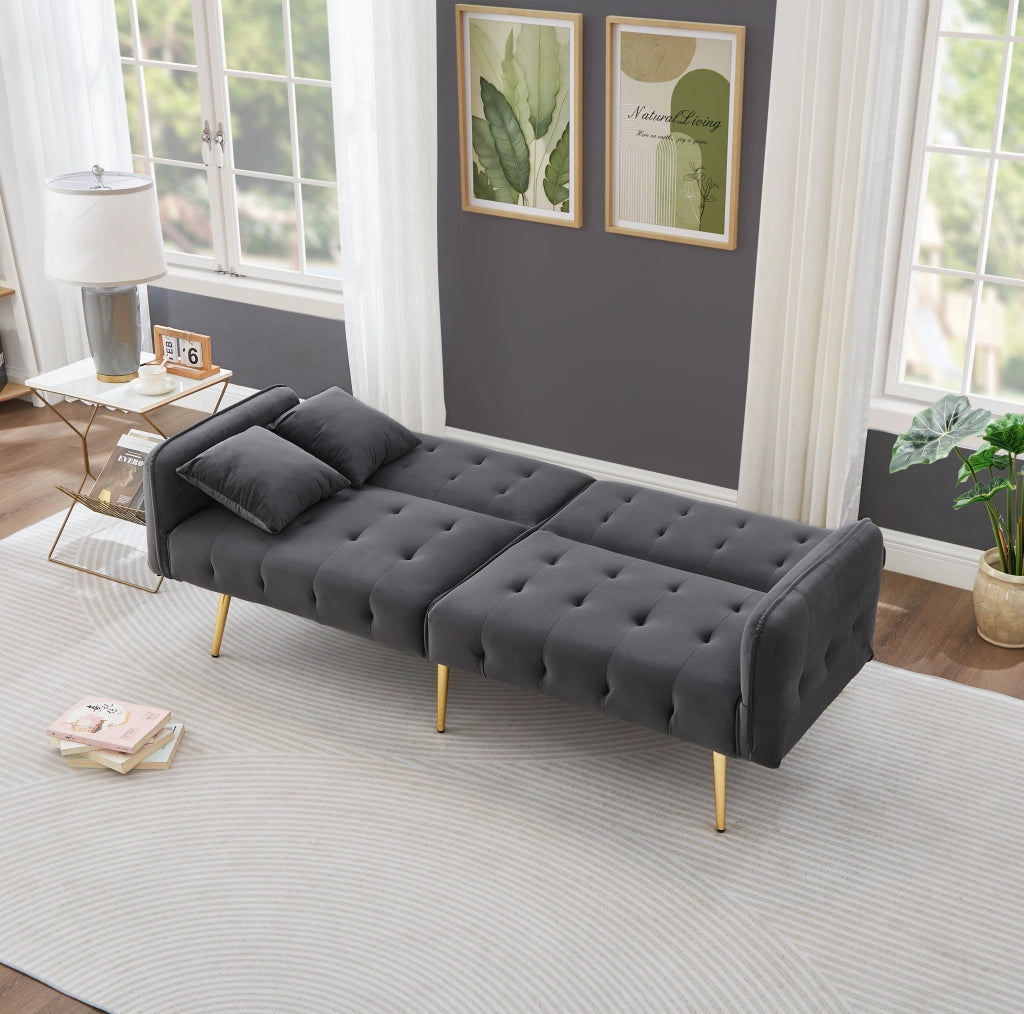 OKWISH Divano Letto 2 Posti, Schienale Regolabile e Braccioli Multilivello, con Cuscini, Velluto Grigio Anticato