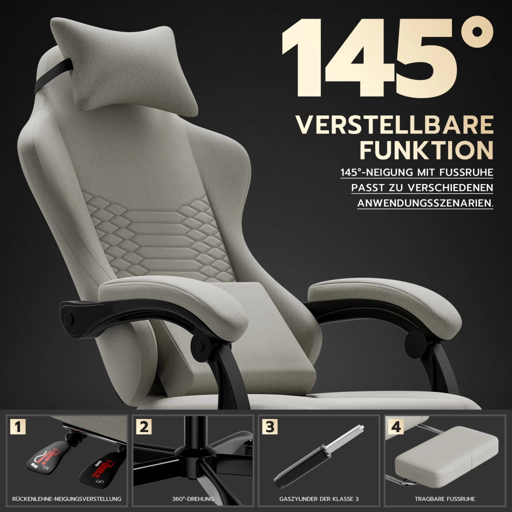 Sedia da ufficio ergonomica con poggiatesta supporto lombare braccioli coordinati e poggiapiedi in tessuto bianco