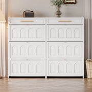 Scarpiera 140x25x123.5 cm con 12 ripiani e 2 cassetti in MDF bianco