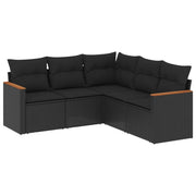 Set Divani da Giardino 5 pz | Set Salotto da Giardino con Cuscini in Polyrattan Nero