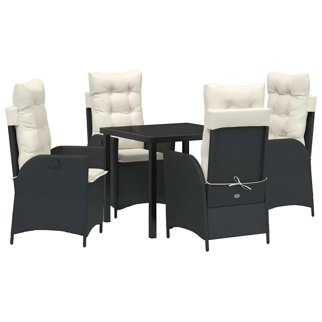 Set da Pranzo per Giardino con cuscino 5 pcs Nero polyrattan 3380478