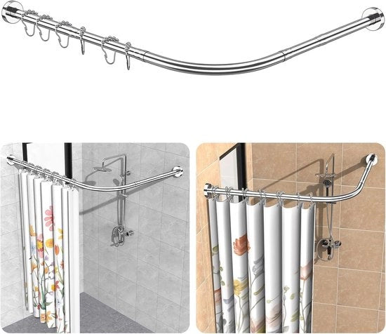 Telescopio per tenda doccia a forma L - Inclusi anelli - Acciaio inox - 95-125 cm