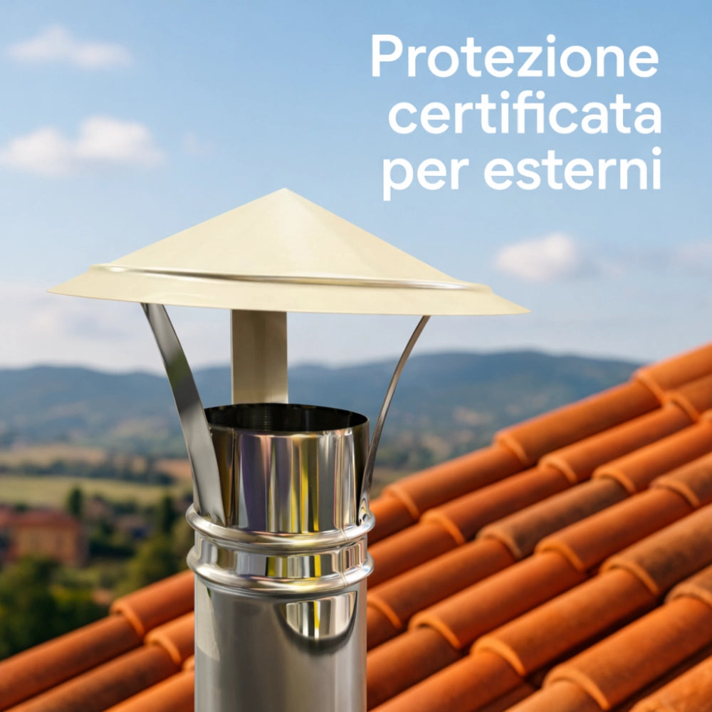 Cappello cinese acciaio inox base tonda Ø 80 tiraggio camino dispersore fumi
