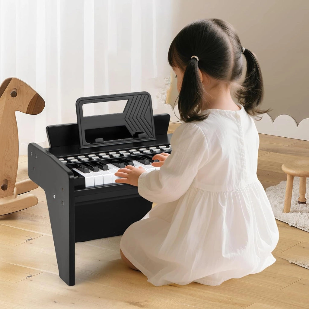 Tastiera Pianoforte per Bambini a 25 Tasti, Mini Pianoforte Digitale Giocattolo, con Velocità e Volume Regolabili, Tasto Luminoso e Leggio, Modalità Didattica, per 3+ Anni (Nero)