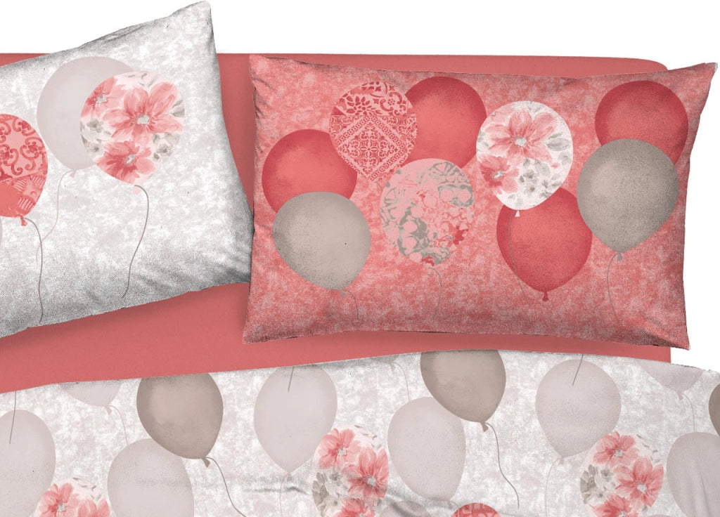 Copripiumino Sacco Piumone Pensieri Delicati Cotone Disegno Palloncini - Singolo - Rosso