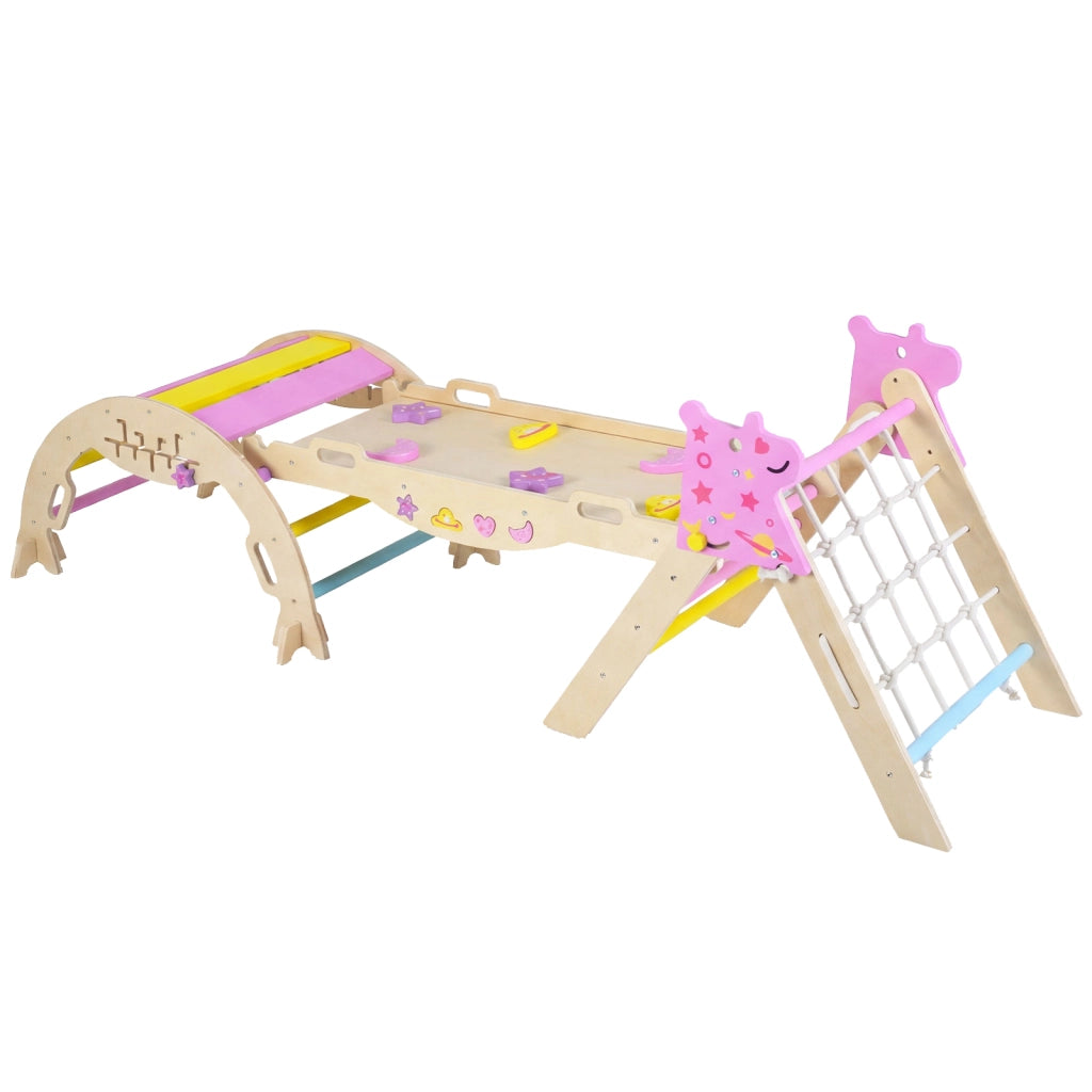Set da arrampicata a triangolo unicorno palestra arco rampa scalatore-Giocattolo pieghevole parco giochi legno montessori per bambini arrampicata