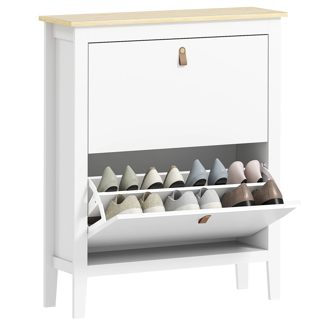 Scarpiera con 2 cassetti e ripiani regolabili ¨C Zephmum ¨C Bianco 60x30x90 cm