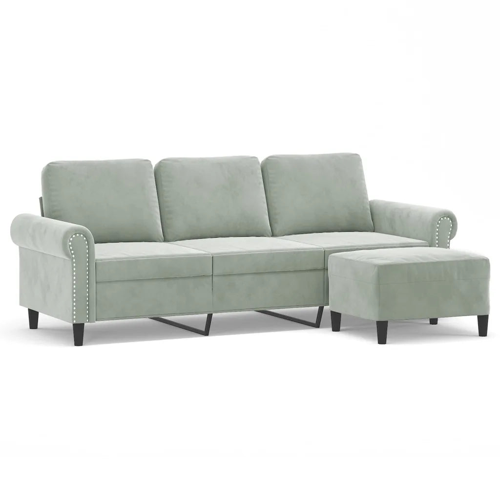Divano a 3 Posti con Poggiapiedi Grigio Chiaro 180cm in Vellutocod mxl 96793