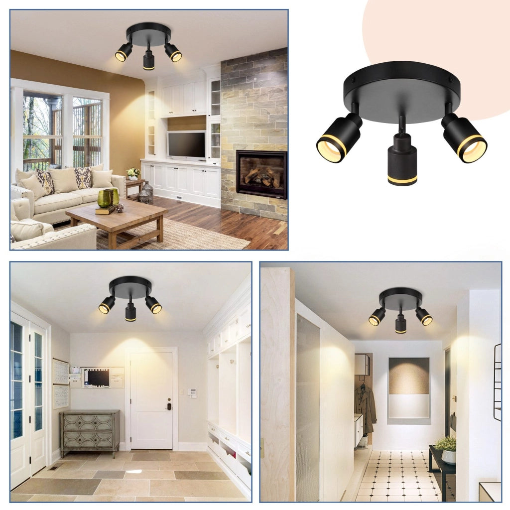 ZMH Faretto da soffitto neri 3 luci GU10 metallo orientabili moderni per camera letto sala pranzo senza lampadina