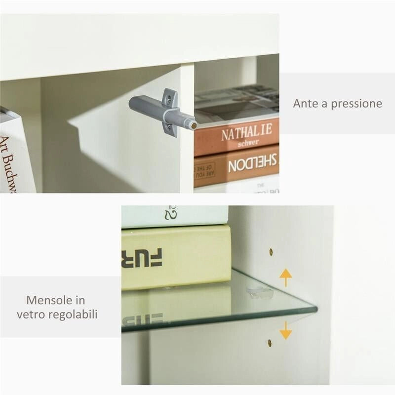 CREDENZA MODERNA CON MENSOLE IN VETRO 97X35X83 CM IN COLORE  BIANCO