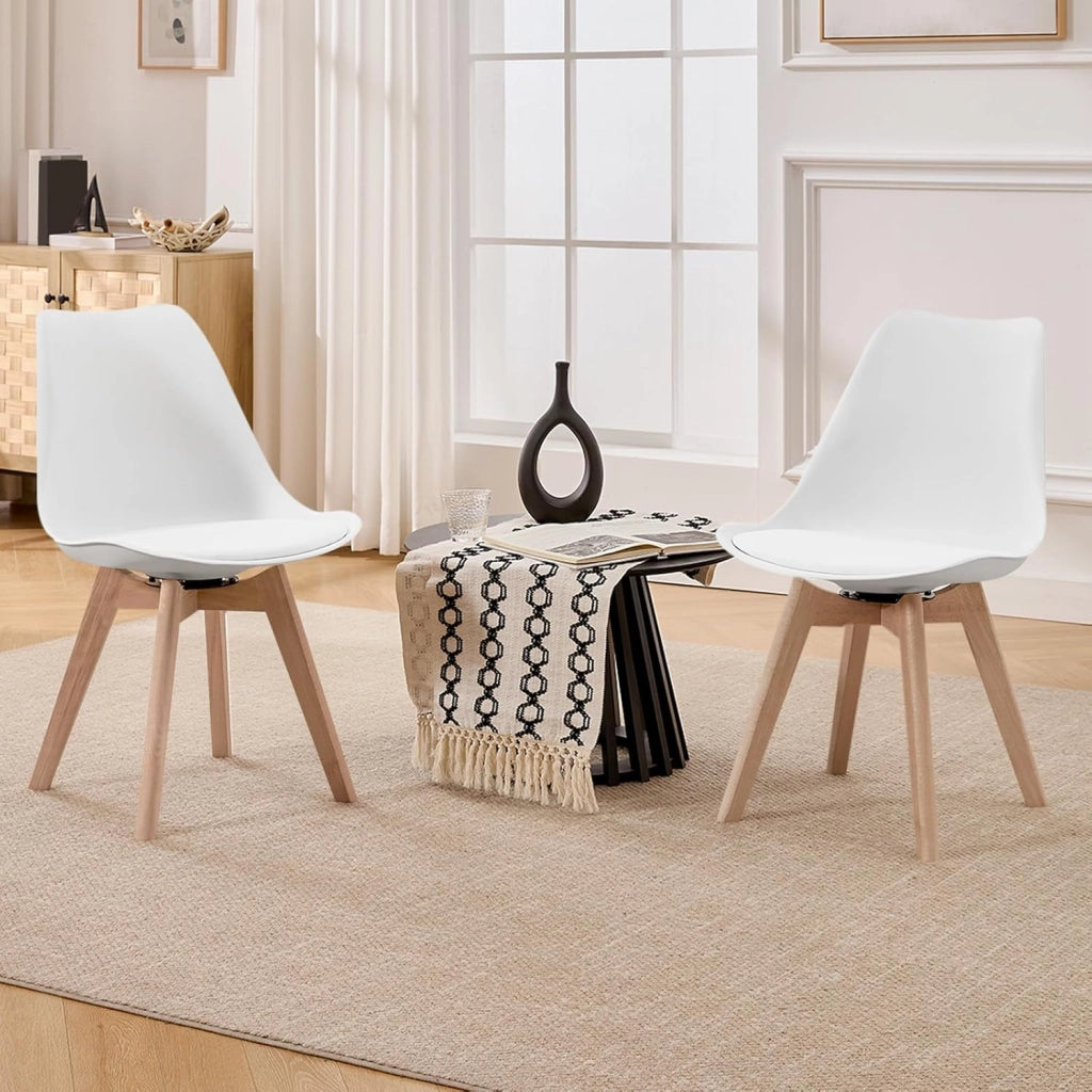Sedie da Pranzo Set di 4, Sedie Girevoli da Cucina con Imbottite Moderne, per Sala da Pranzo, in Legno Massello e Pelle Sintetica, Bianco, EZS77ws-4