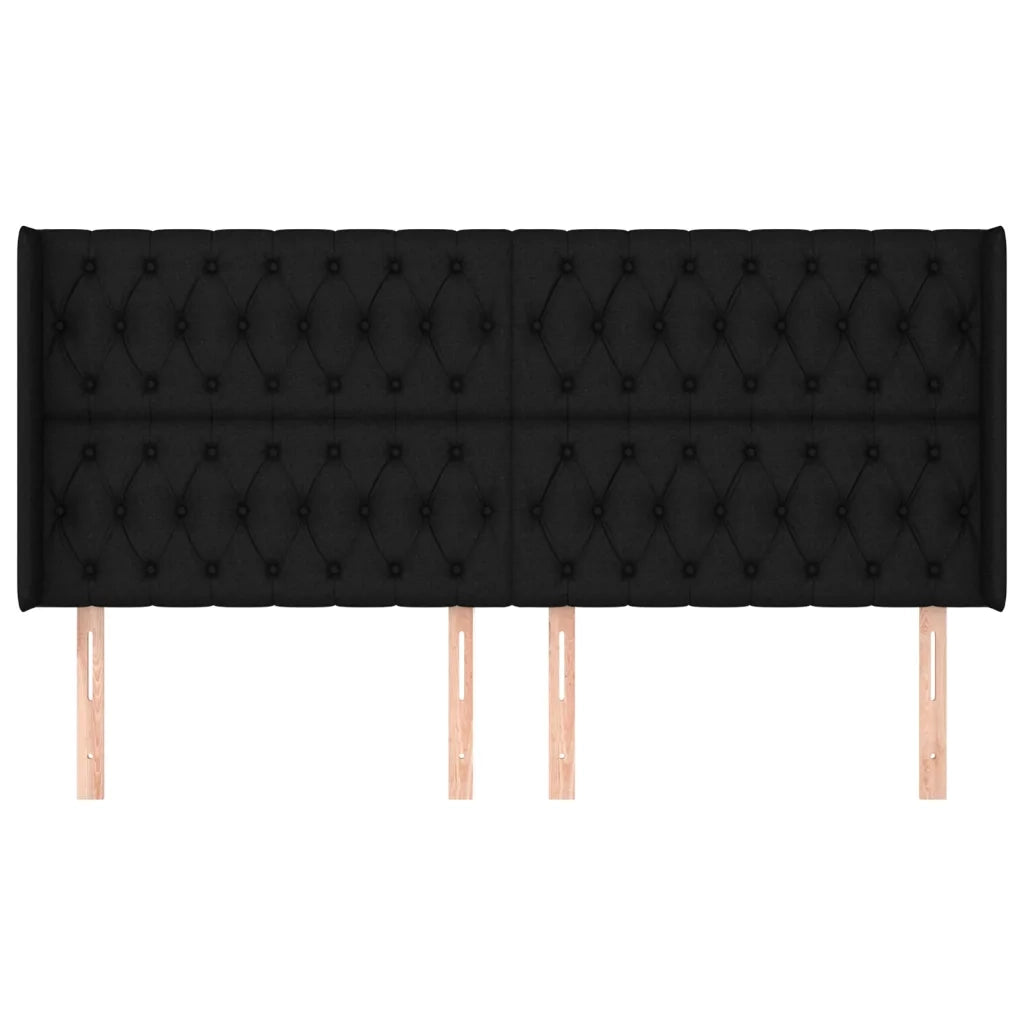 Testiera | Testata ad Orecchio Nera 183x16x118/128 cm in Tessuto